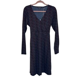 Toad & Co Cue Wrap‎ Dress Size M True Navy Blue Red Floral Long Sleeve NEW